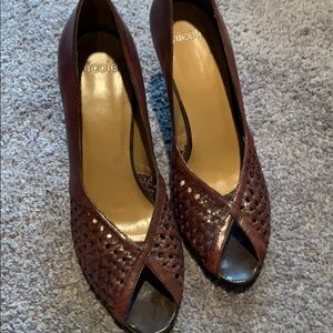 Nicole brown leather heels, size 7